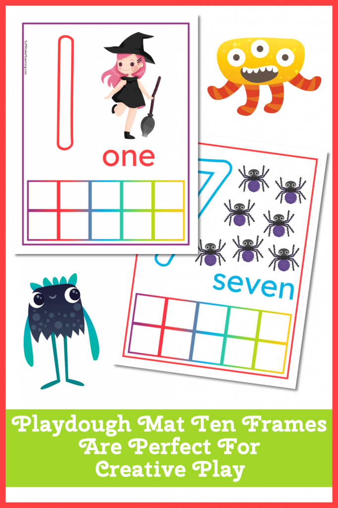 You can see some of the worksheets here, along with the fun characters (monsters!) you'll see on them. It says "playdough mat ten frames are perfect for creative play".